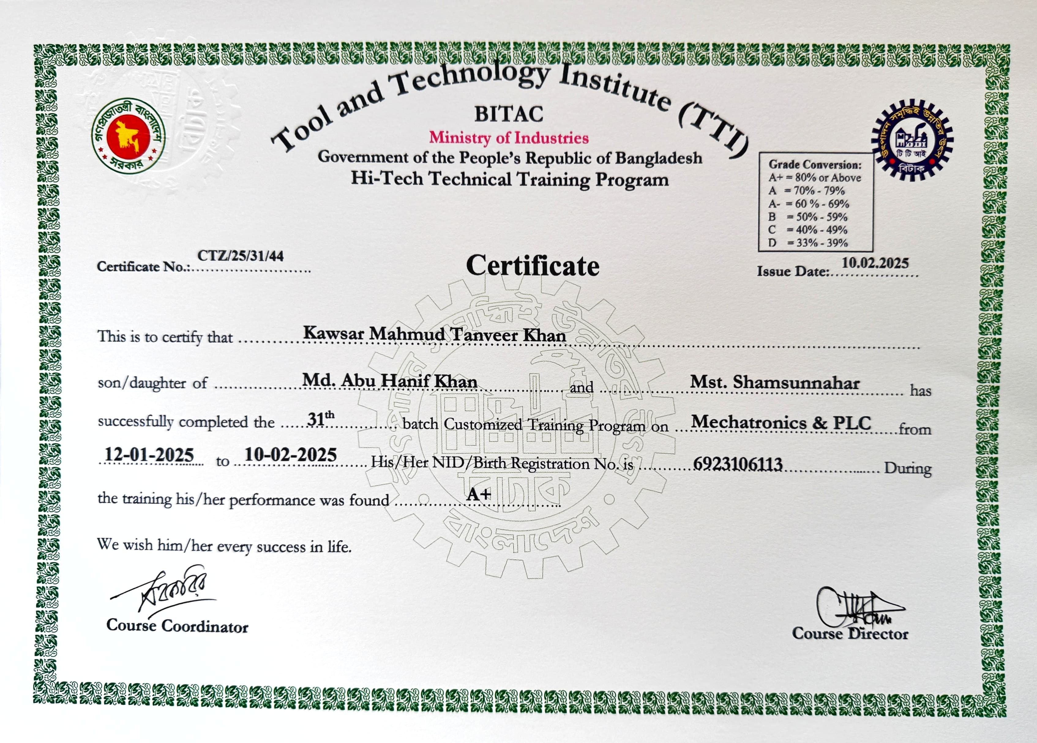 PLC Mechatronics Certificate
